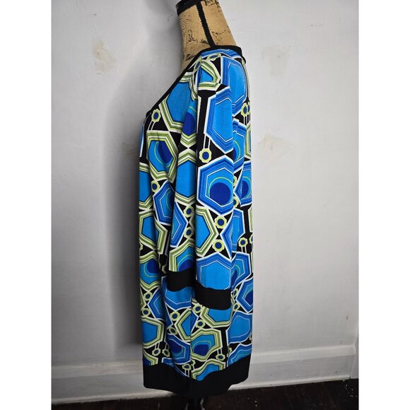 Erica Hannah Neon Blue Mod Print Dress Bell Sleeves Mod - Picture 3 of 13